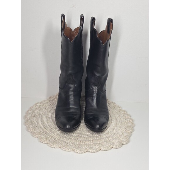 Lucchese Handmade 1883 Women's 8B Black Scalloped Cowboy Boots Western Rodeo EUC - Picture 1 of 16